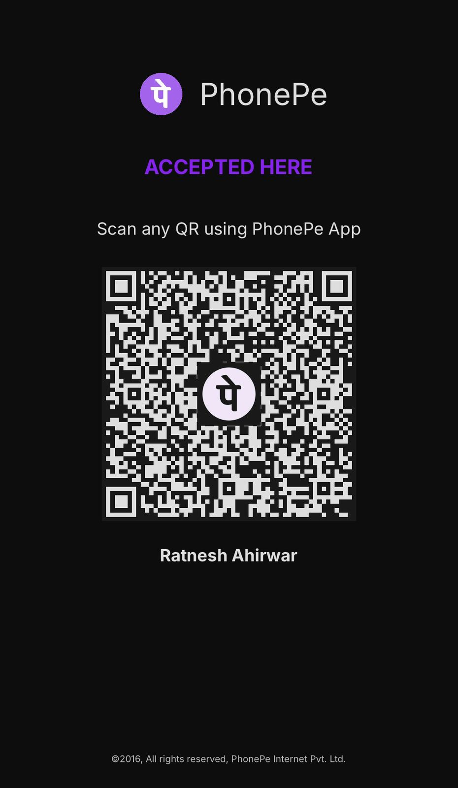 UPI Payment QR Code — Ratnesh Ahirwar